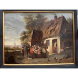 DUTCH SCHOOL (19th century) FRAMED OIL ON PANEL, figures enjoying life in the street, unsigned. 40.