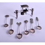 ASSORTED CHINESE SILVER together with a silver pagoda. 80 grams. (7)