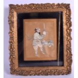 AN UNUSUAL 19TH CENTURY CHINESE FRAMED SILK EMBROIDERED PANEL depicting a foreigner standing with a