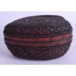 A 19TH CENTURY JAPANESE MEIJI PERIOD COPPER PEACH BOX AND COVER of wicker work type form. 12 cm x 1