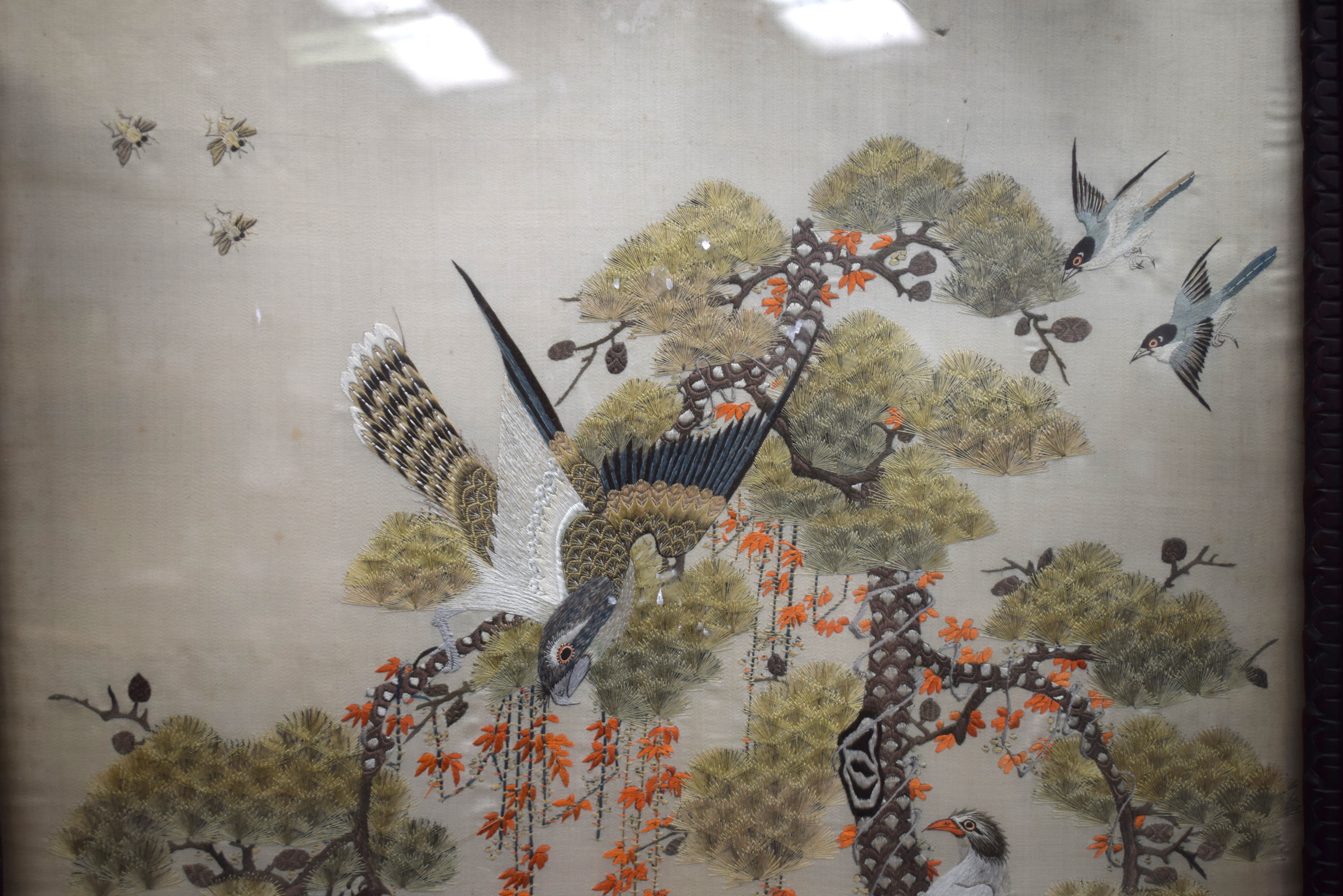 A VERY RARE AND LARGE MID 19TH CENTURY CHINESE HONGMU AND SILK SCREEN comprising of six sections in - Image 10 of 38