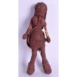 A RARE AFRICAN TRIBAL RED CLAY FERTILITY FIGURE modelled as a female with wire work bangles. 24 cm