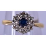 AN ANTIQUE 18CT GOLD DIAMOND AND SAPPHIRE RING. Size L. 3.2 grams.