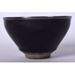 A CHINESE QING DYNASTY HARESFOOT POTTERY BOWL, formed with a silver rim. 12.5 cm wide.