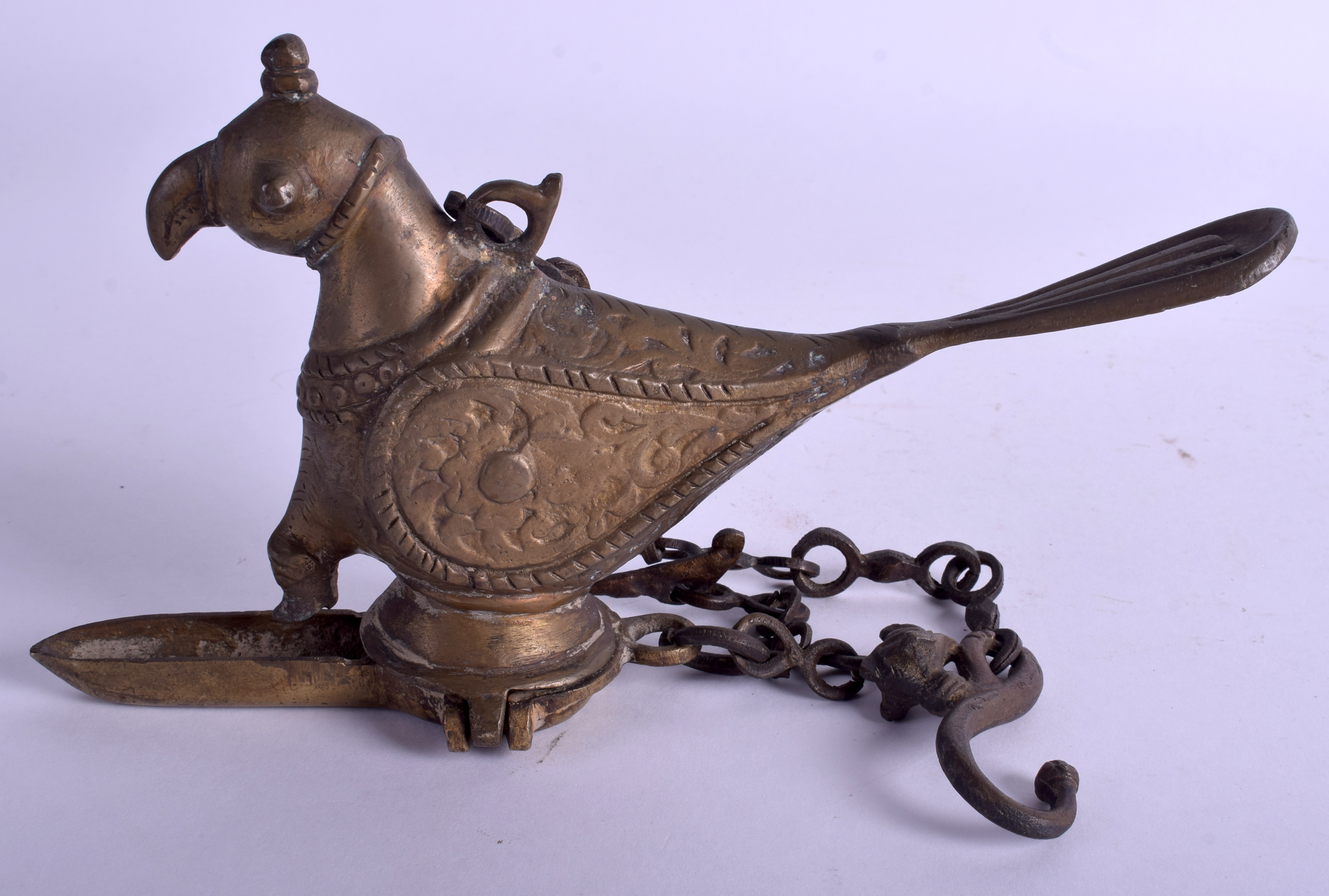 AN INDIAN BRONZE HANGING OIL LAMP formed with a bird. 22 cm x 14 cm. - Image 2 of 3