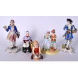 A GROUP OF PORCELAIN FIGURINES, varying size and style. Largest 23.5 cm high. (5)