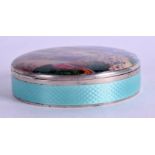 A LOVELY ANTIQUE CONTINENTAL SILVER AND ENAMEL BOX unusually decorated with an Oriental processiona