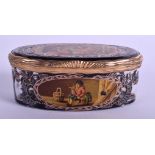 A FINE 18TH CENTURY GOLD LACQUER AND CRYSTAL PILL BOX painted with figures within landscapes. 8 cm