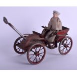 AN EARLY 20TH CENTURY EUROPEAN TIN PLATE WIND UP CARRIAGE possibly Bing, modelled with a driver. 16