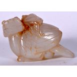 A 20TH CENTURY CHINESE WHITE HARDSTONE CARVED PENDANT, in the form of a seated bird. 6.5 cm wide.