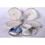 A SET OF SIX SHORTER & SON'S FISH SHAPED POTTERY PLATES, together assorted porcelain and glass. (qt