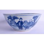 A LARGE 19TH CENTURY CHINESE BLUE AND WHITE BOWL bearing Qianlong marks to base. 29 cm x 12 cm.