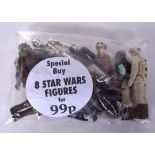 A GROUP OF EIGHT STARWARS FIGURINES, contained within original bag “Special Buy, 8 Starwars Figurin
