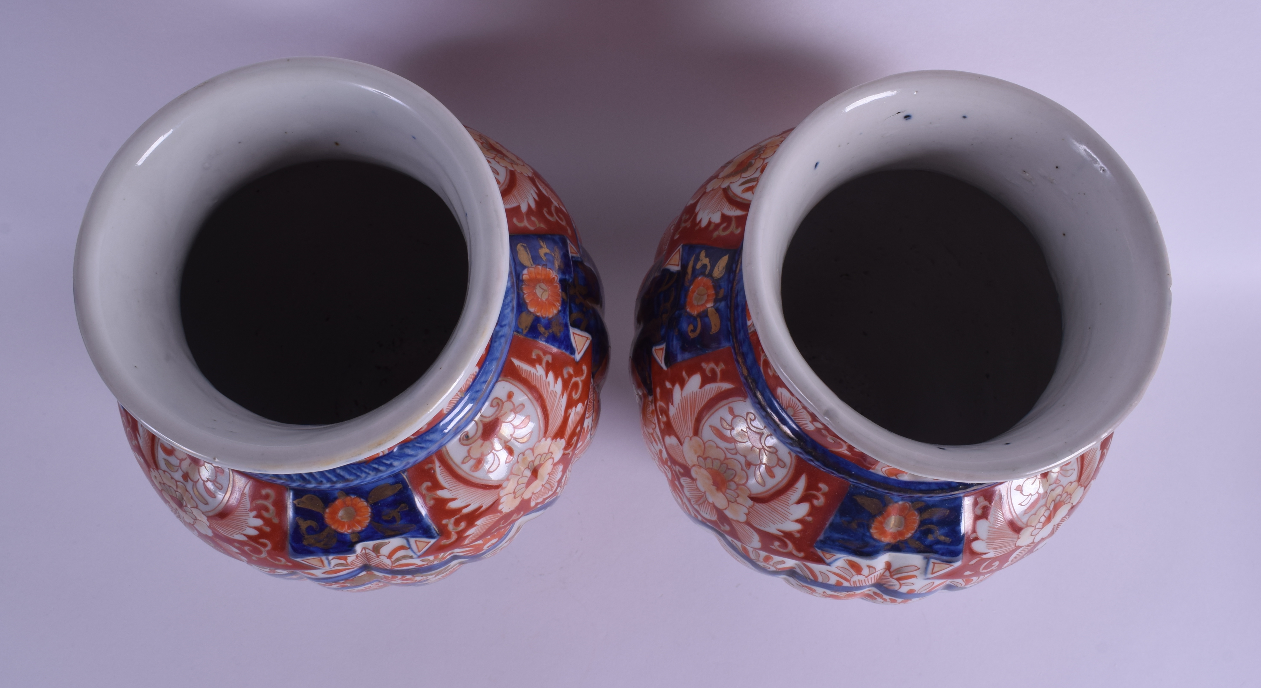 A LARGE PAIR OF 19TH CENTURY JAPANESE MEIJI PERIOD IMARI VASES painted with flowers. 32 cm high. - Image 3 of 4