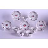FIVE 18TH CENTURY NEWHALL TEA BOWLS AND SAUCERS. (10)