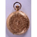 AN 18CT GOLD LADIES FOB WATCH decorated with foliage. 30 grams overall. 3 cm diameter.
