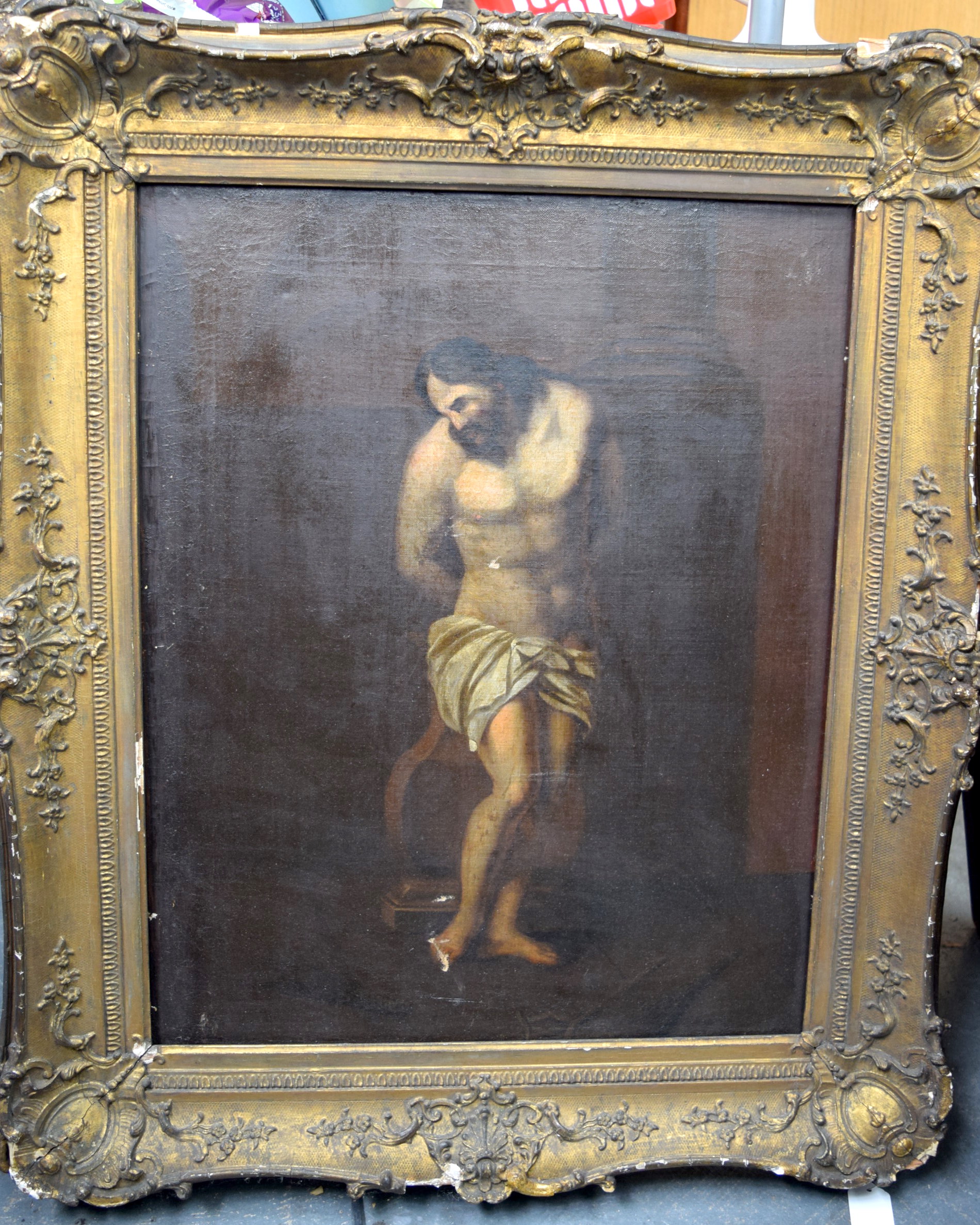 EUROPEAN SCHOOL (18th/19th century) FRAMED OIL ON CANVAS, a male in an interior, unsigned. 61 cm x