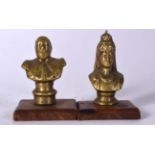 A PAIR OF EARLY 20TH CENTURY BRASS BUST WEIGHTS, in the form of Victoria and Albert. 7.5 cm.