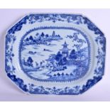 A LARGE 18TH CENTURY CHINESE EXPORT BLUE AND WHITE PLATTER Qianlong, painted with landscapes. 40 cm