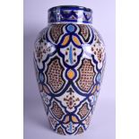 A LARGE TURKISH MIDDLE EASTERN IZNIK FAIENCE POTTERY VASE decorated with motifs. 34 cm high.