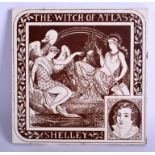 AN ANTIQUE MINTON ARTS AND CRAFTS WITCH OF ATLAS POTTERY TILE. 20 cm square.
