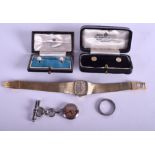 A PAIR OF ART DECO 18CT GOLD CUFFLINKS together with pair of 9ct gold cufflinks etc. 18ct 2.6 grams