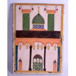 A MODERN ISLAMIC RECTANGULAR MOSQUE TILE decorated with interiors. 22 cm x 30 cm.