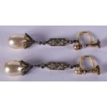 A PAIR OF ANTIQUE GEM SET EARRINGS. 2.5 cm long.