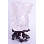 A 19TH CENTURY CHINESE ROCK CRYSTAL LIBATION CUP Qing, of naturalistic form. Crystal 10 cm x 8 cm.