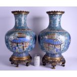 A VERY LARGE PAIR OF 18TH/19TH CENTURY CHINESE CLOISONNÉ ENAMEL VASES Qing, with French bronze moun