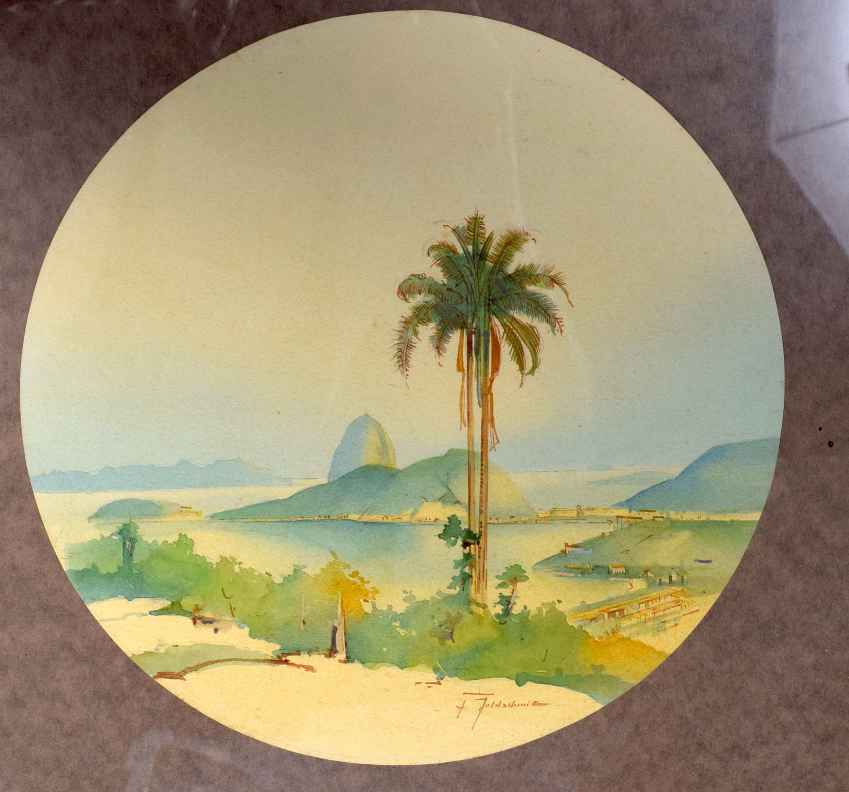 BRAZILllAN SCHOOL (20th century) FRAMED WATERCOLOUR, signed, “Showing Entrance To Pearl Harbour, Bo - Image 2 of 3