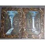 A PAIR OF WELSH PAINTING ON SLATE, “Rhydda Falls”, together with another. 30.5 cm x 21.5 cm.