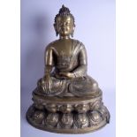 A LARGE 19TH CENTURY CHINESE TIBETAN ASIAN INDIAN BRONZE BUDDHA modelled seated upon a lotus base.