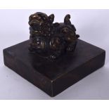A 20TH CENTURY CHINESE BRONZE SEAL, the terminal in the form of a foo dog. 8 cm wide.