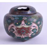 A 19TH CENTURY CHINESE CLOISONNE ENAMEL CENSER AND COVER decorated with bats and foliage. 9 cm wide