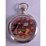 AN UNUSUAL CONTINENTAL SILVER EROTIC POCKET WATCH depicting a composer and celloist playing the blo