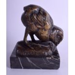 AN ANTIQUE FRENCH BRONZE FIGURE OF A PECKING BIRD by Charles Gremion. 7 cm x 9 cm.