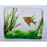 A STYLISH 1950S EUROPEAN GLASS FISH BLOCK of naturalistic form. 14 cm x 11 cm.