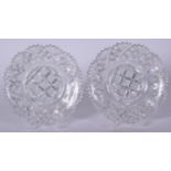 A PAIR OF LEAD CRYSTAL CUT GLASS ICE PLATES, formed with fan cut rims and diamond cut borders. 20.5