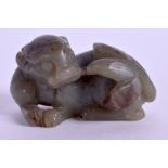 AN EARLY 20TH CENTURY CHINESE CARVED MUTTON JADE BEAST Late Qing. 5.5 cm x 3.5 cm.