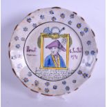 A RARE ANTIQUE FRENCH DROUET JUILLET 1791 POLITICAL FAIENCE PLATE. 23 cm wide.