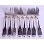 EIGHT VICTORIAN SILVER FORKS. London 1853. 14.2 oz. (8)