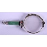 A FINE PAIR OF BELLE EPOQUE FOLDABLE ONYX JADE DIAMOND AND PLATINUM LORGNETTE in the Manner of Leo
