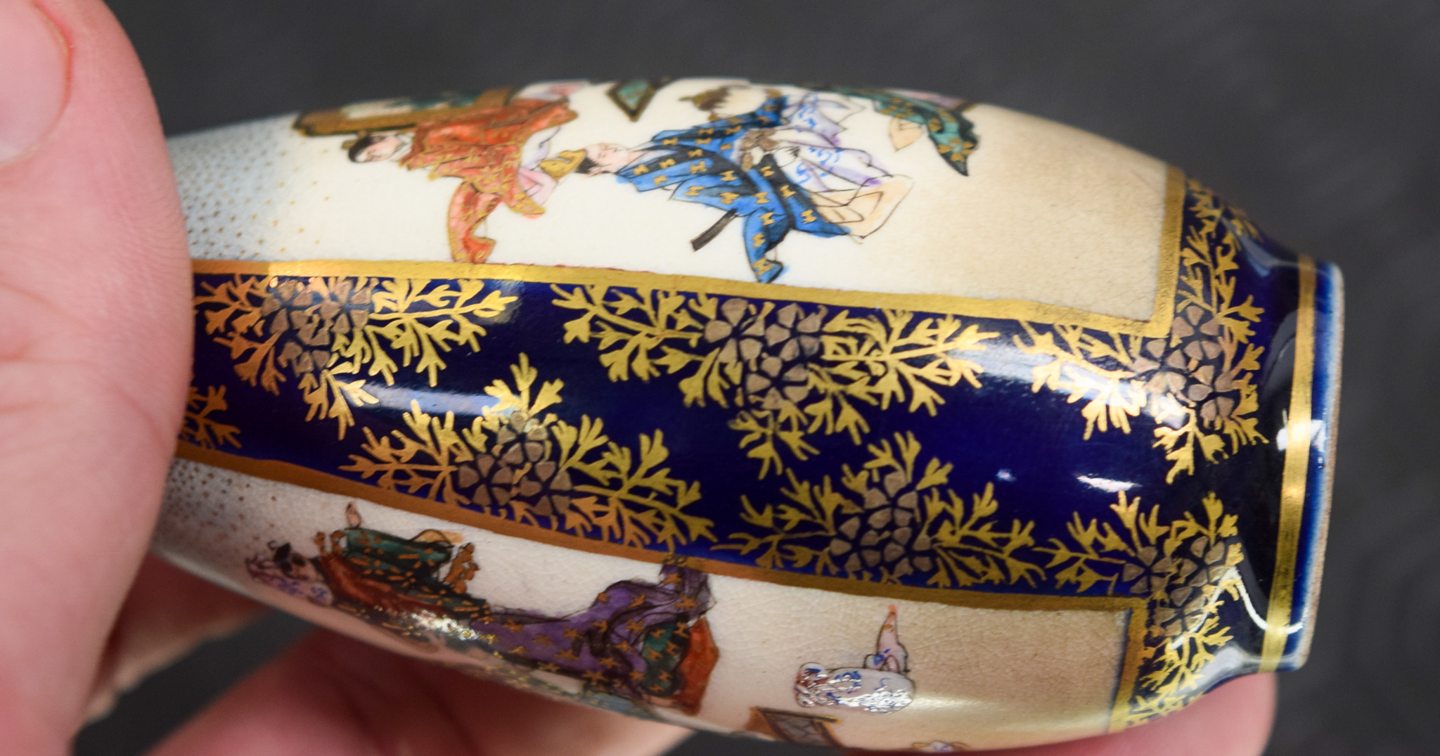 A FINE 19TH CENTURY JAPANESE MEIJI PERIOD SATSUMA CONICAL VASE painted with figures within landscap - Image 5 of 8