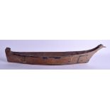 A RARE ANTIQUE NORTH NATIVE AMERICAN FOLK ART INUIT TYPE TRIBAL CANOE painted with dot and line mot