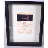 A FRAMED COPY OF A CASK LABEL DEPCITING A FRANCIS BACON IMAGE, “Chateau Mouton Rothschild”. 50.5 cm