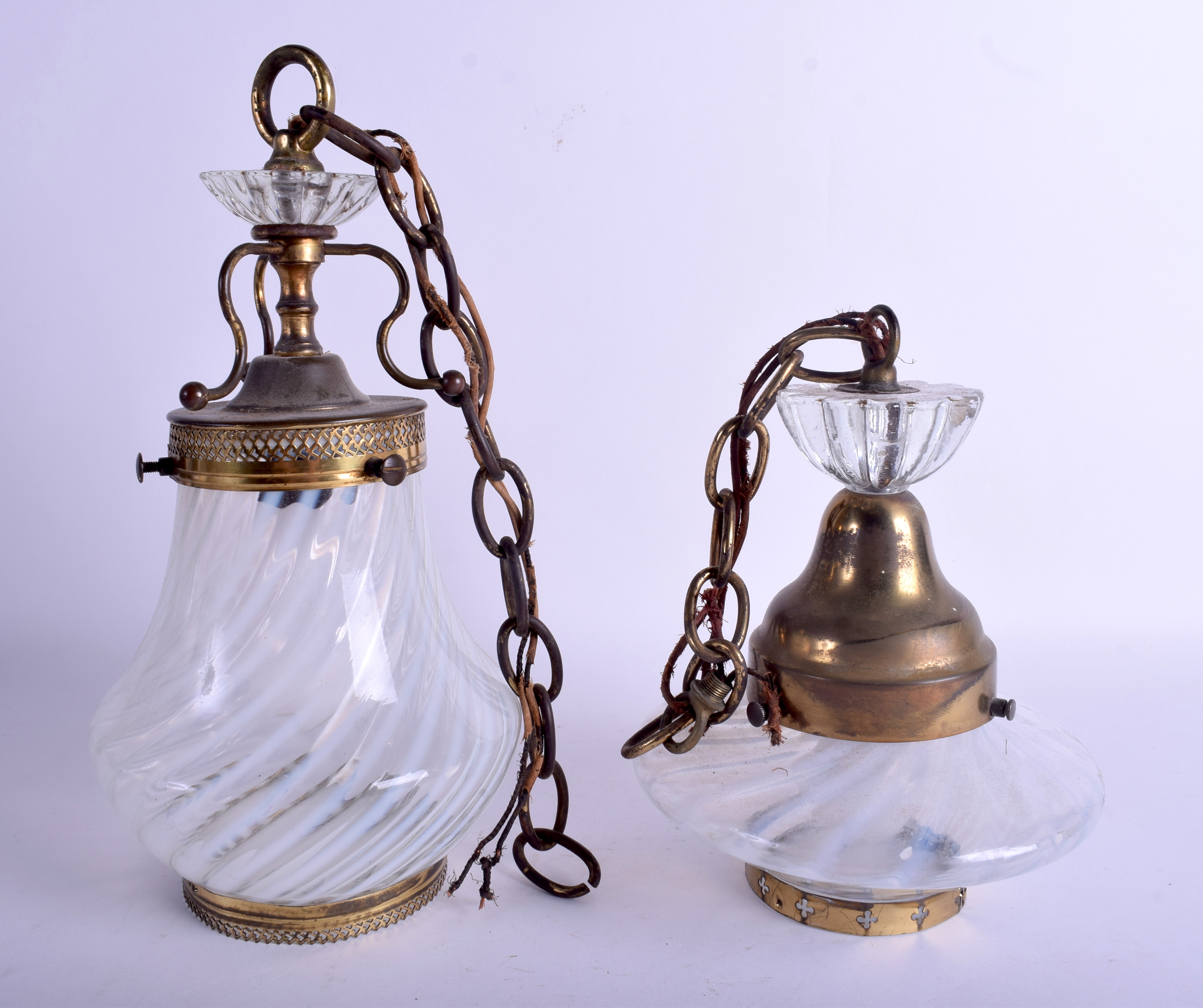 TWO VINTAGE VASELINE GLASS LIGHT FITTINGS. 30 cm & 20 cm long. (2) - Image 2 of 2