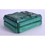 AN ART DECO CONTINENTAL MALACHITE GLASS CASKET. 12 cm x 10 cm.