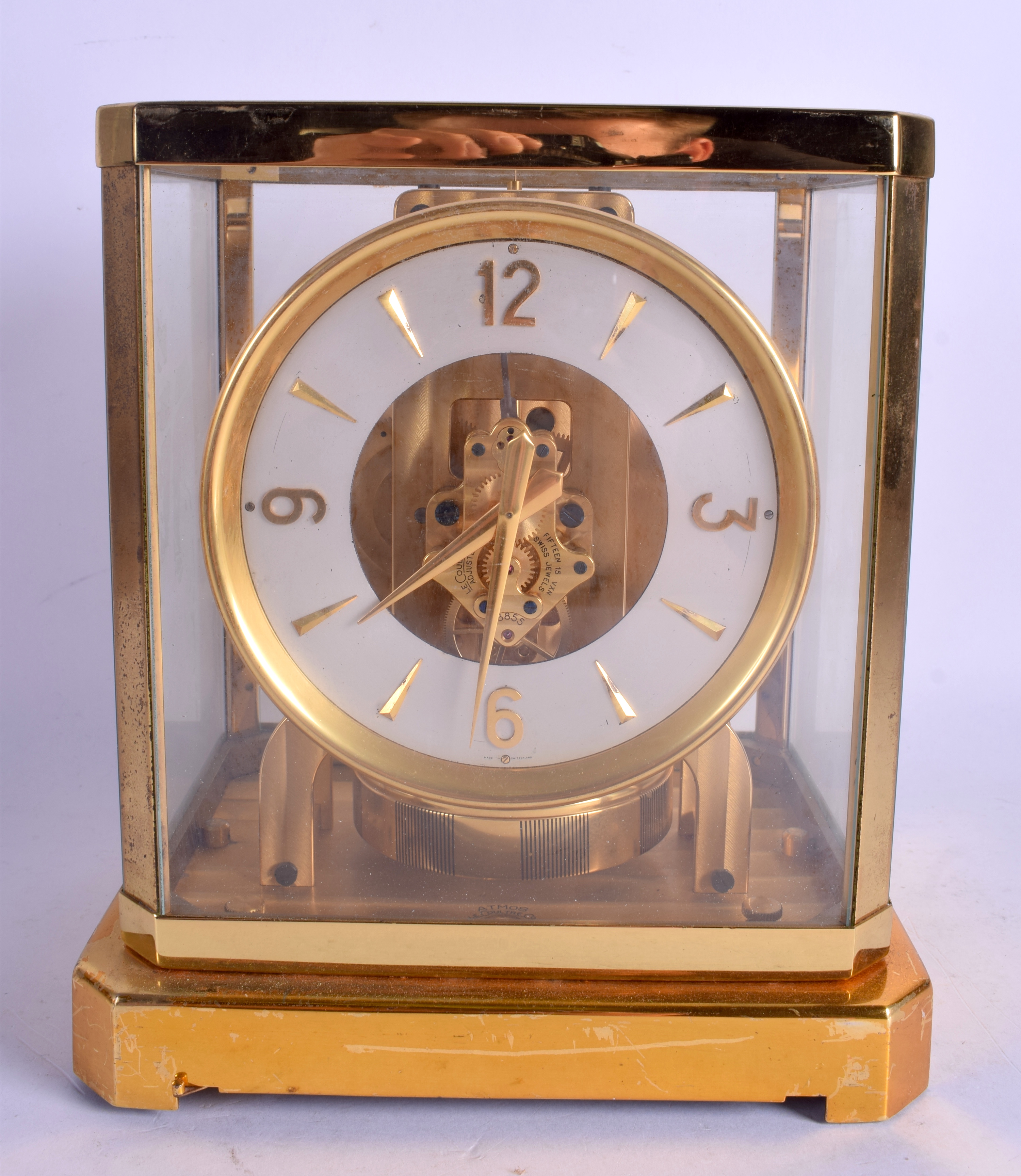 A JAEGER LE COULTER BRASS ATMOS CLOCK No. 18855. 24 cm x 18 cm.