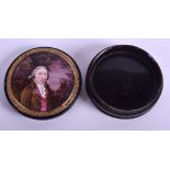 A GOOD 18TH CENTURY SILVER GILT ENAMEL AND TORTOISESHELL SNUFF BOX painted with a male within a lan